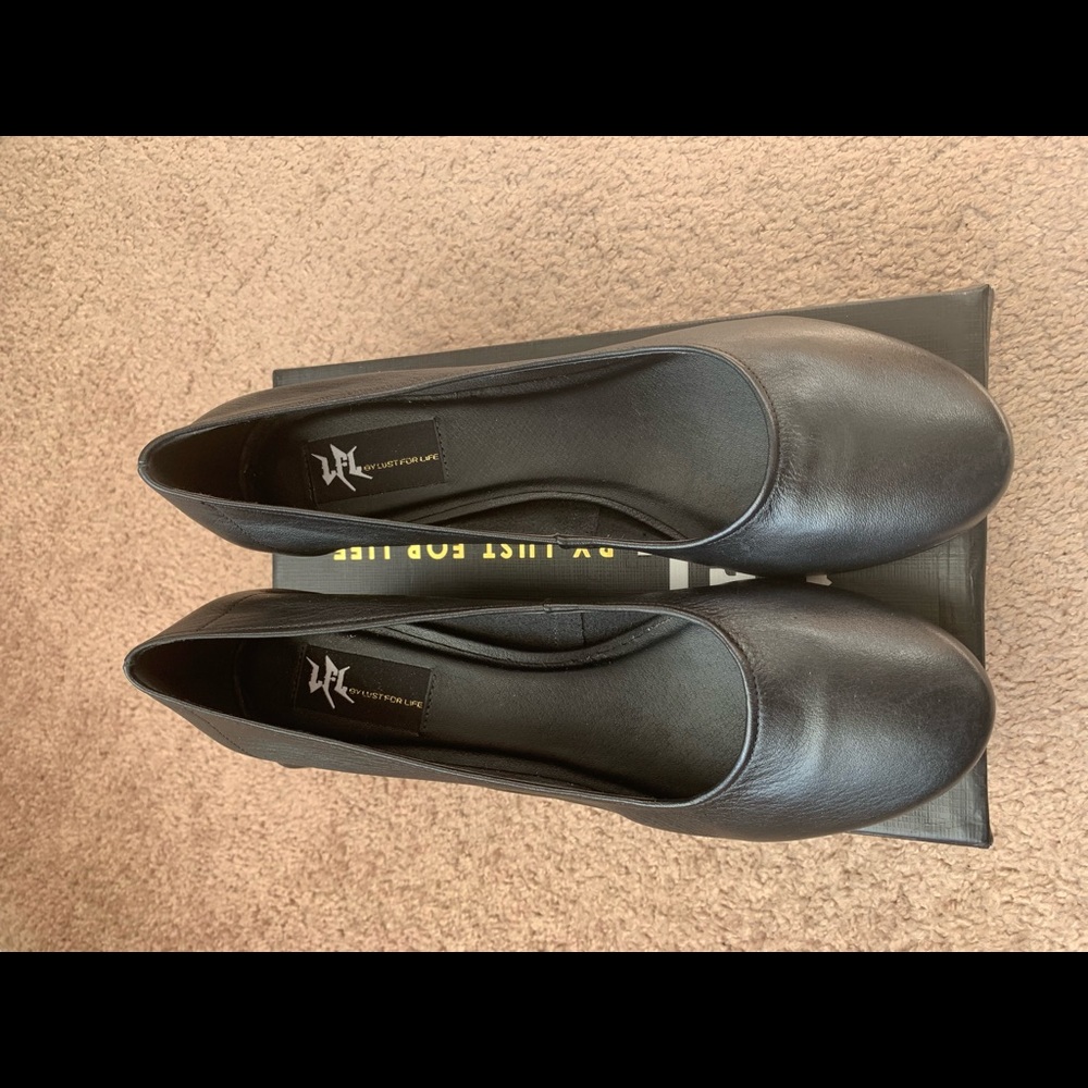 Black leather square heels